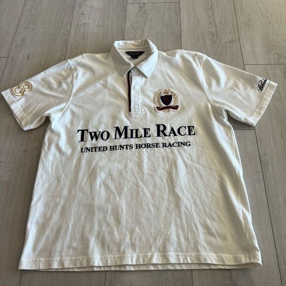 Brooks Brothers Ivory Polo SHIRT Two Mile Race United Hunts Horse Racing S: L - Picture 1 of 5